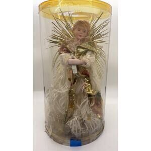 Vintage 14” Porcelain Head Christmas Tree Topper- Lighted. Original Package